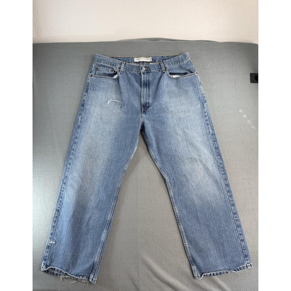 Y2K Levi's 569 Jeans Mens 40x30 Med Wash Blue Relaxed Straight Distressed Denim